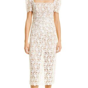 Self-Portrait Ivory Floral Guipure Midi Dress